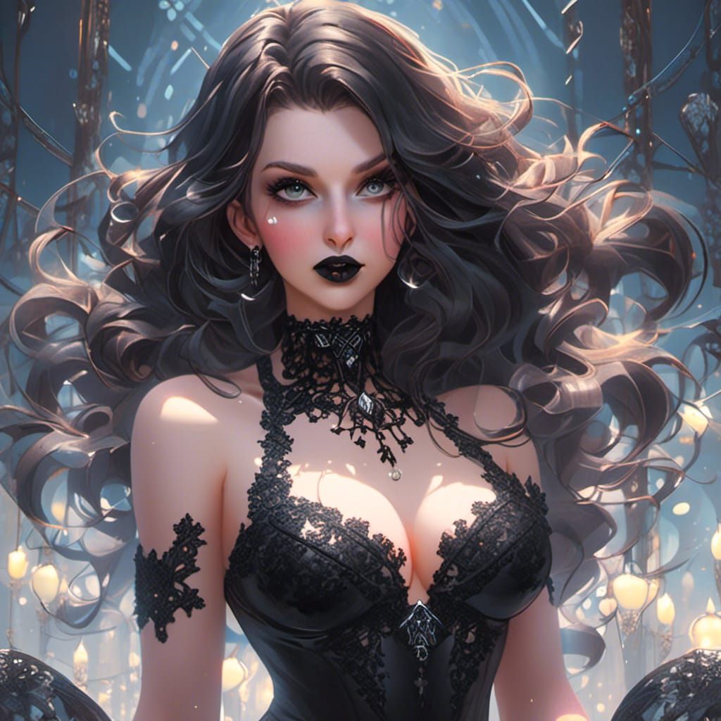Gothic Pinup Model in Dark Fantasy Style