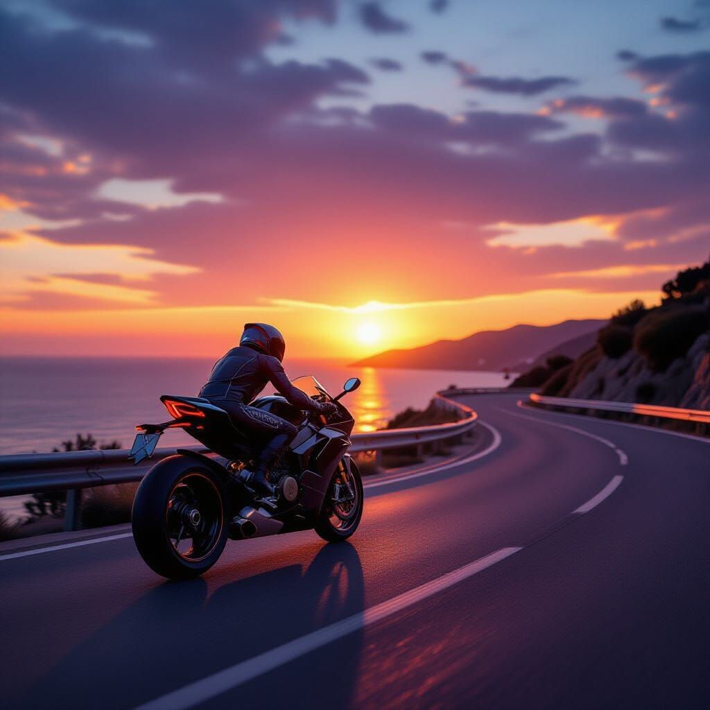 Ducati Panigale V4 Sunset Ride: Hyperrealistic Motorcycle Ar...