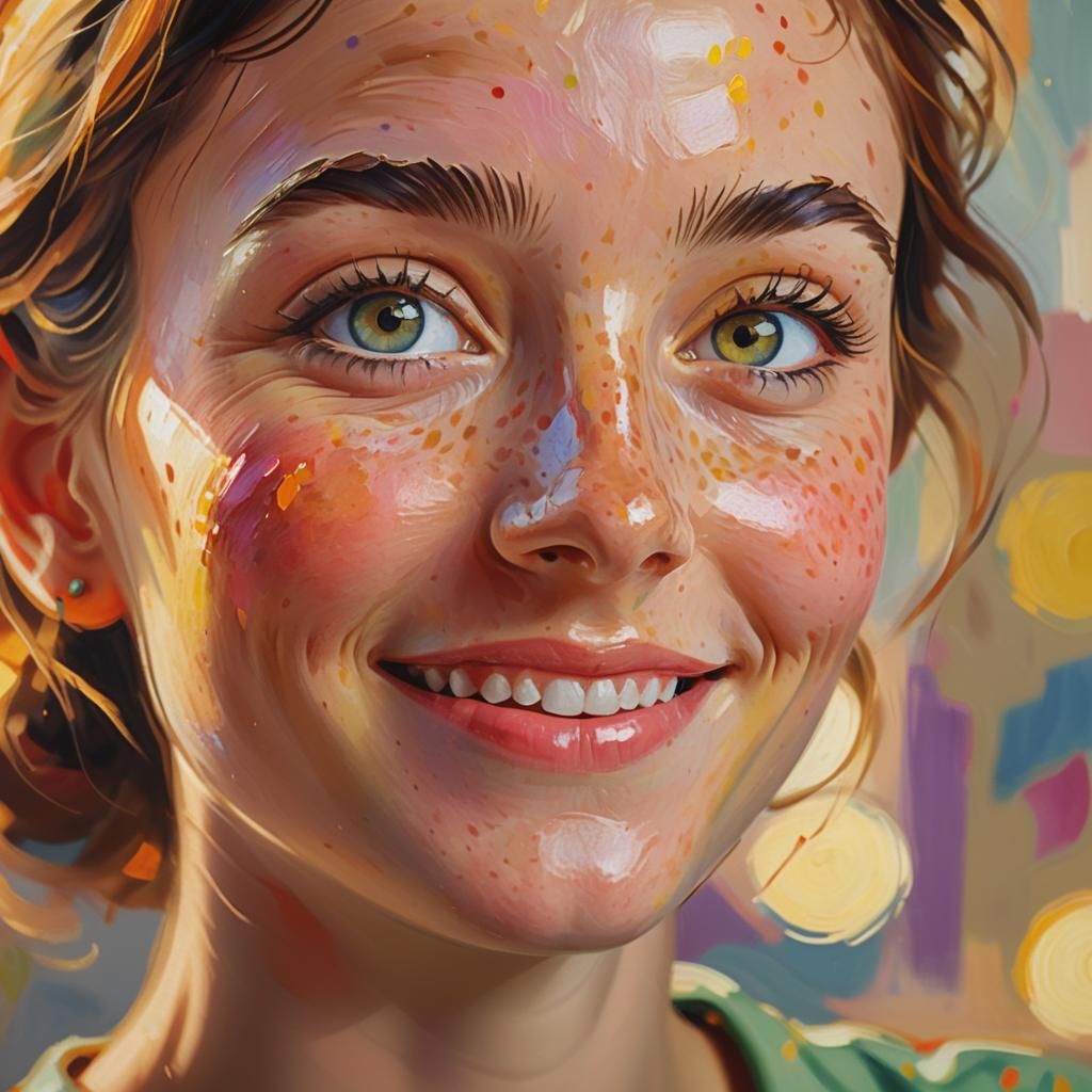 Smiling Woman in Fauvist Portrait with Vibrant Colors