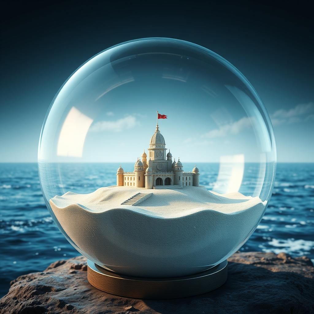 Glass Orb Sandcastle: Hyperrealistic Artstation Render