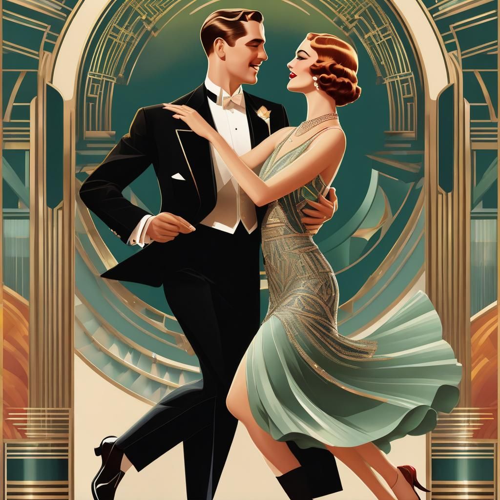 Couple Dancing the Charleston in Art Deco Style