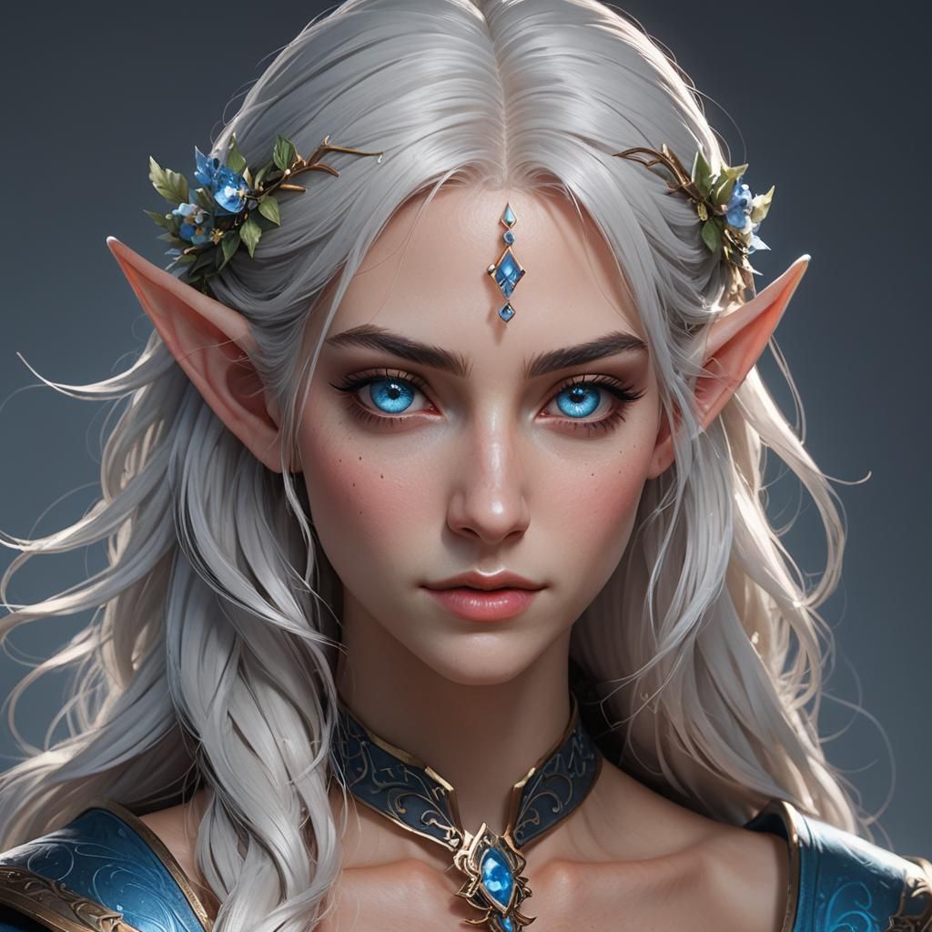 Elven Portrait in Hyperdetailed Splash Art Style
