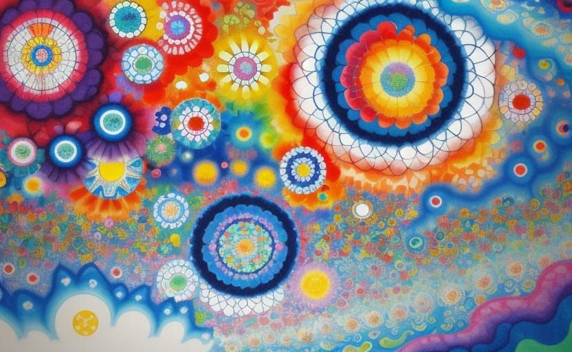 Blue Flower in a Whimsical Kaleidoscopic Garden