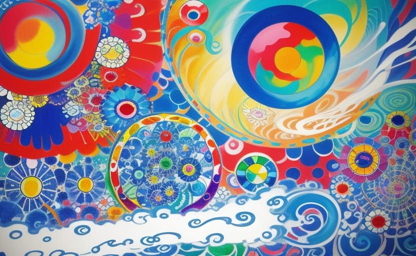 Blue Flower in Kaleidoscopic Murakami Garden