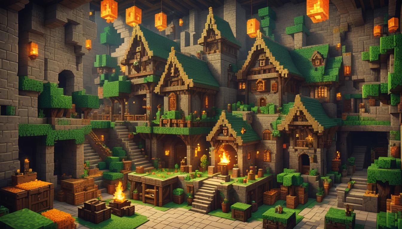 Pixel Art Minecraft Village Hall in 8-bit Style