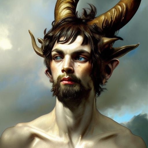 Detailed Satyr Portrait in Art Nouveau Style