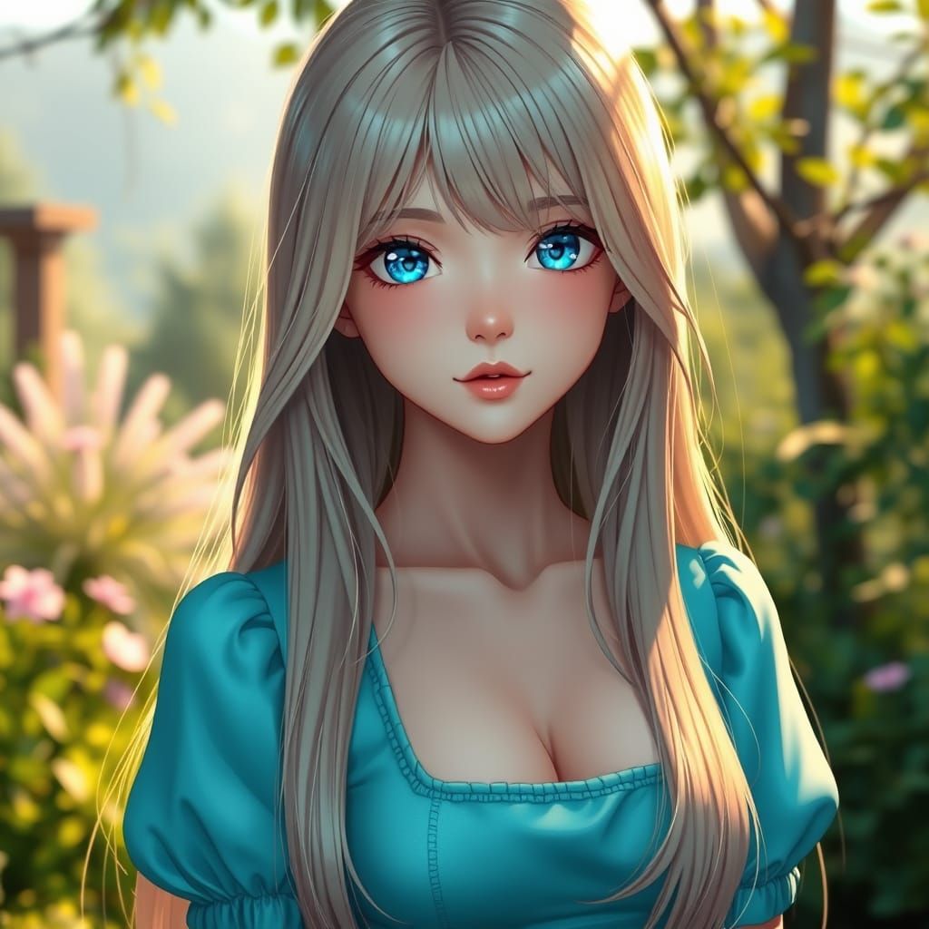 Stunning Anime Woman in Serene Outdoor Setting
