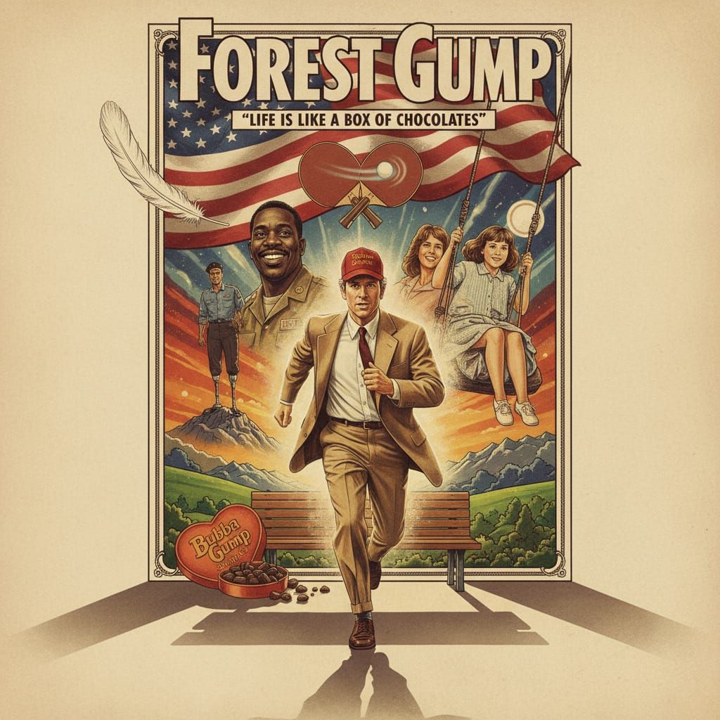 Forrest Gump Retro Poster Art With Iconic Movie Imagery