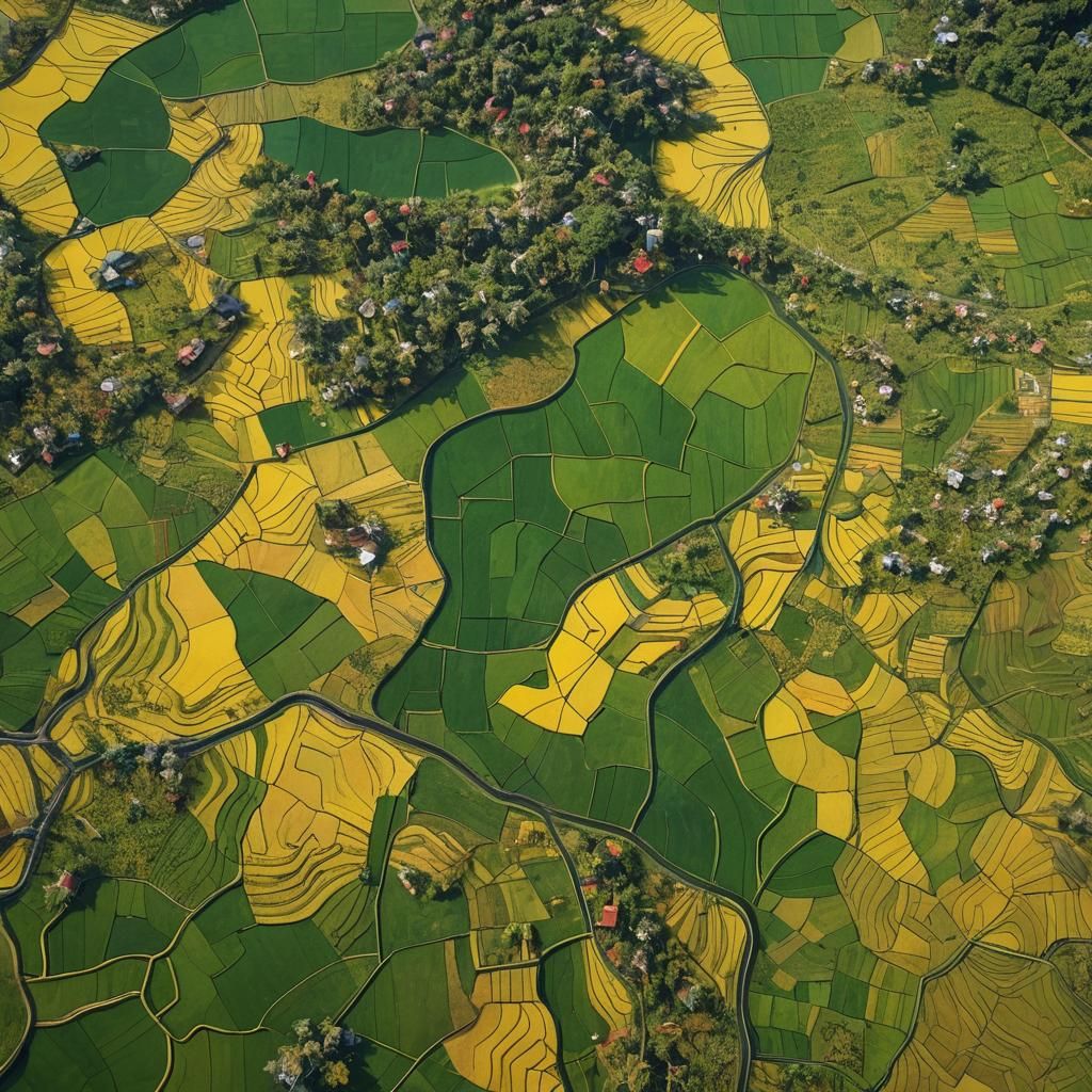 Lush Rice Fields of Thailand: Satellite View