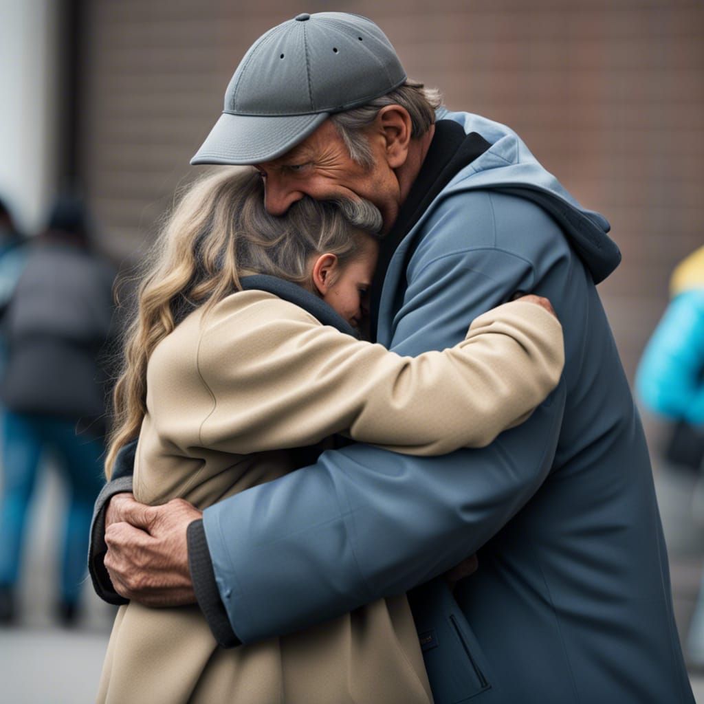 Touching Image of Man Hugging Homeless Girl