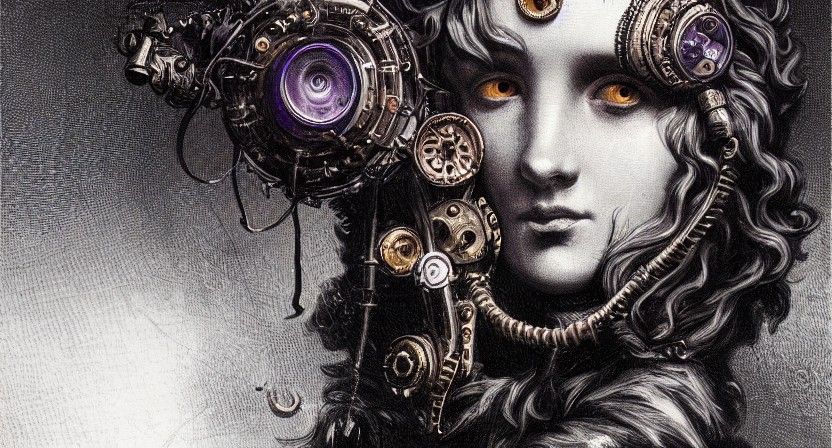 Purple Eye Steampunk Artwork Inspired by Doré