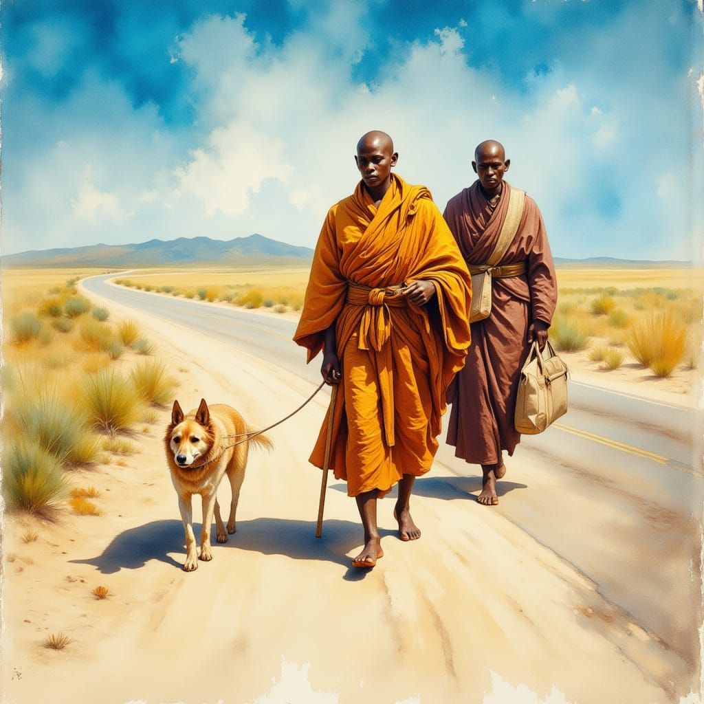Two Monks and a Dog