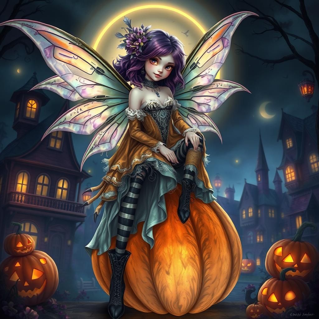 Victorian Halloween Fairy in Halloweentown, Digital Art