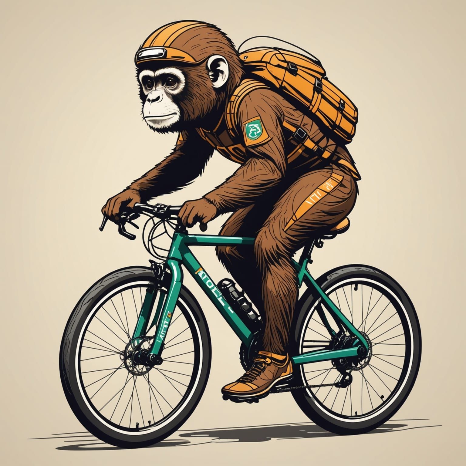 Cyclist Titi Monkey in Line Art Style