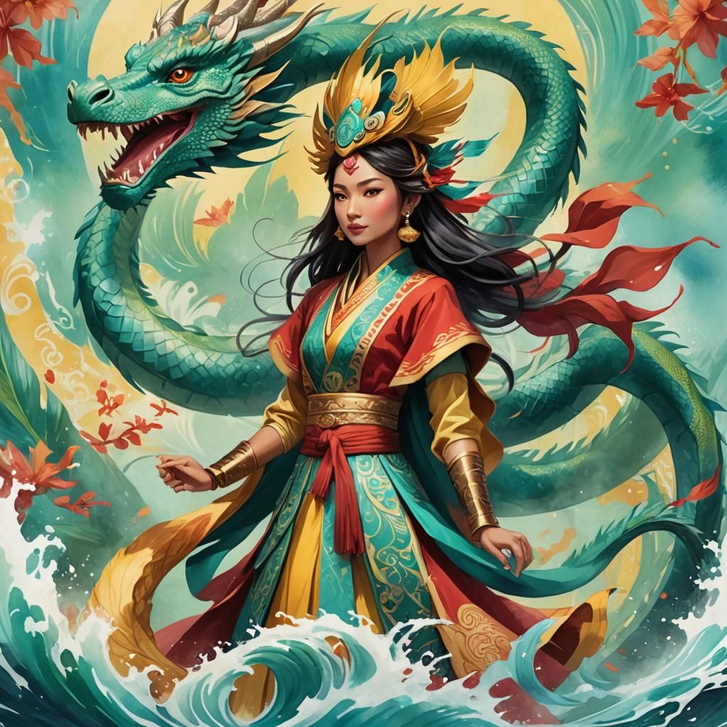 Raya in Southeast Asian Watercolor Dragon Art