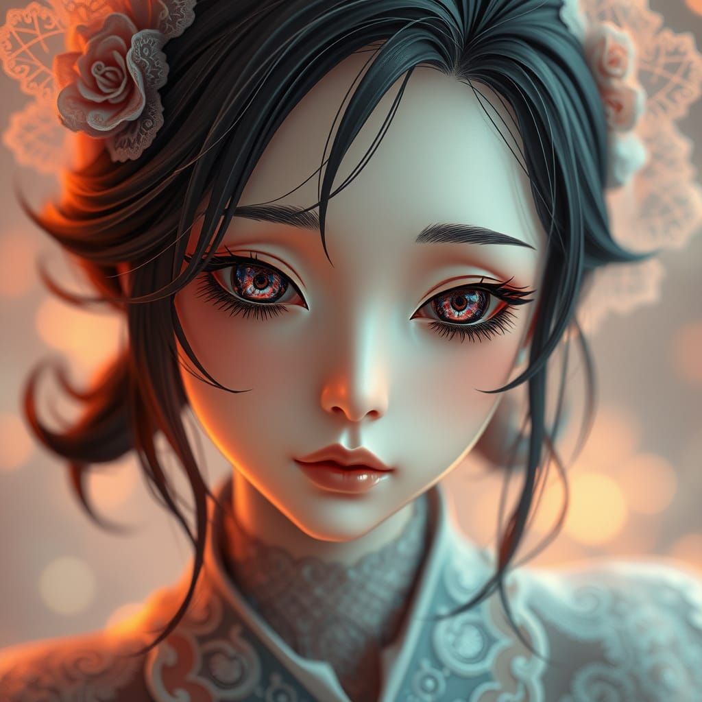 Anime Character in Fractal Fusion Art Style