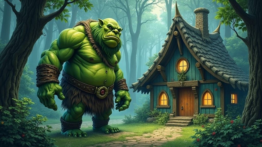 Green Ogre at Witch's Cottage, Comic Book Art