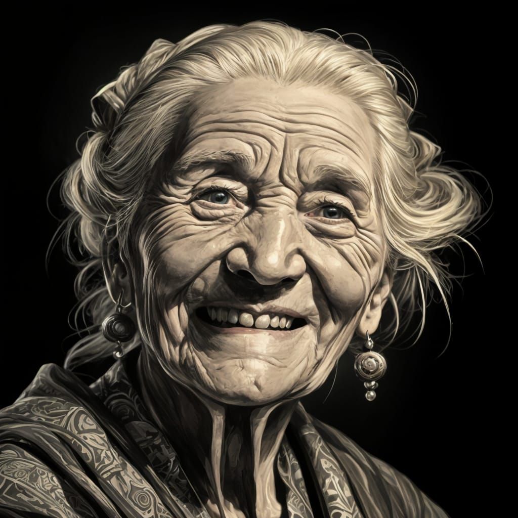 Wise Great-grandmother Portrait in Hyperdetailed Style