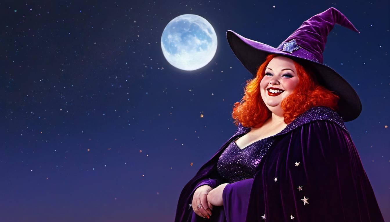 Young Witch in Starry Night, Chiaroscuro Illustration