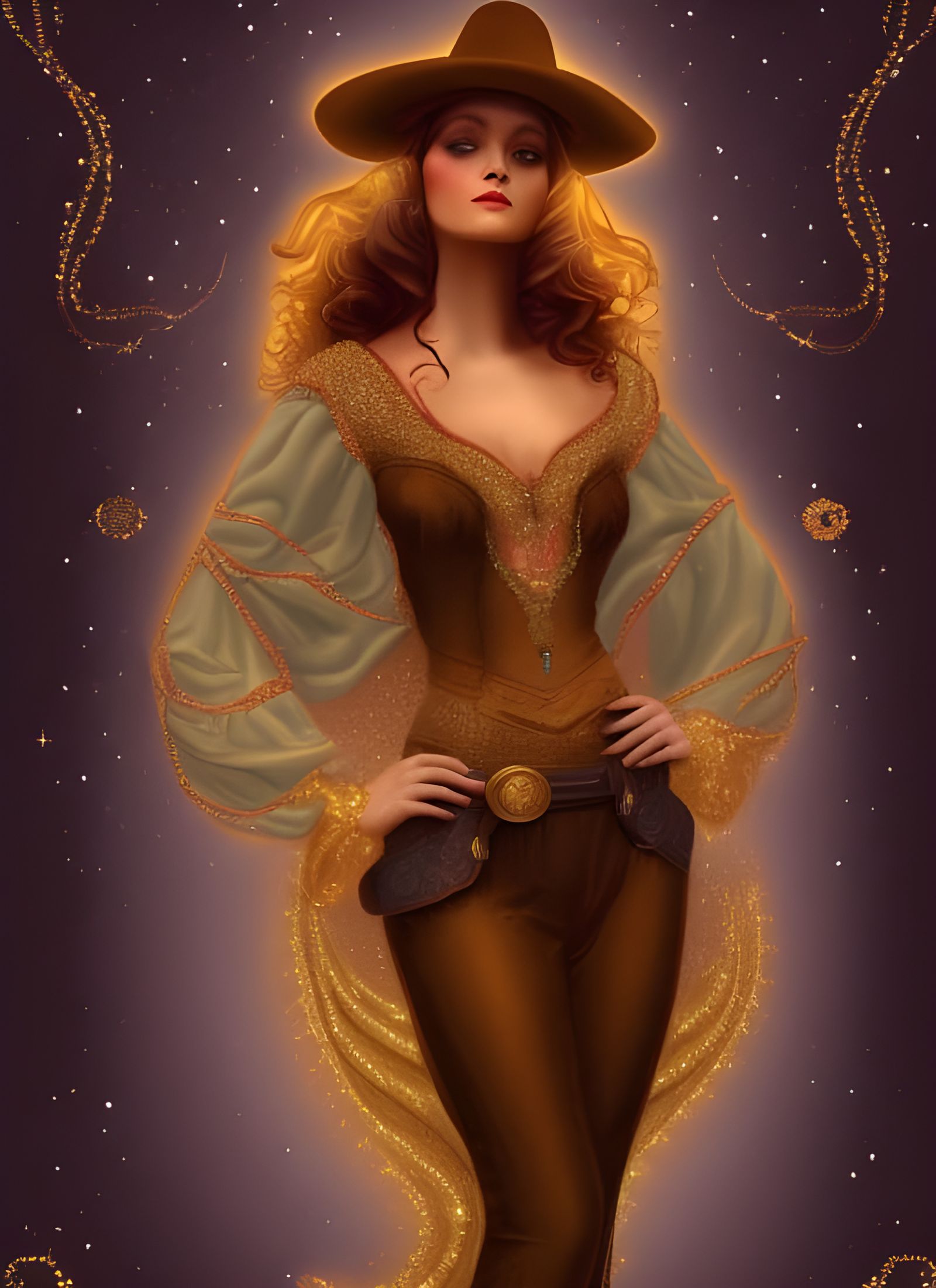 Magical Cowgirl with Wand in Art Nouveau Style