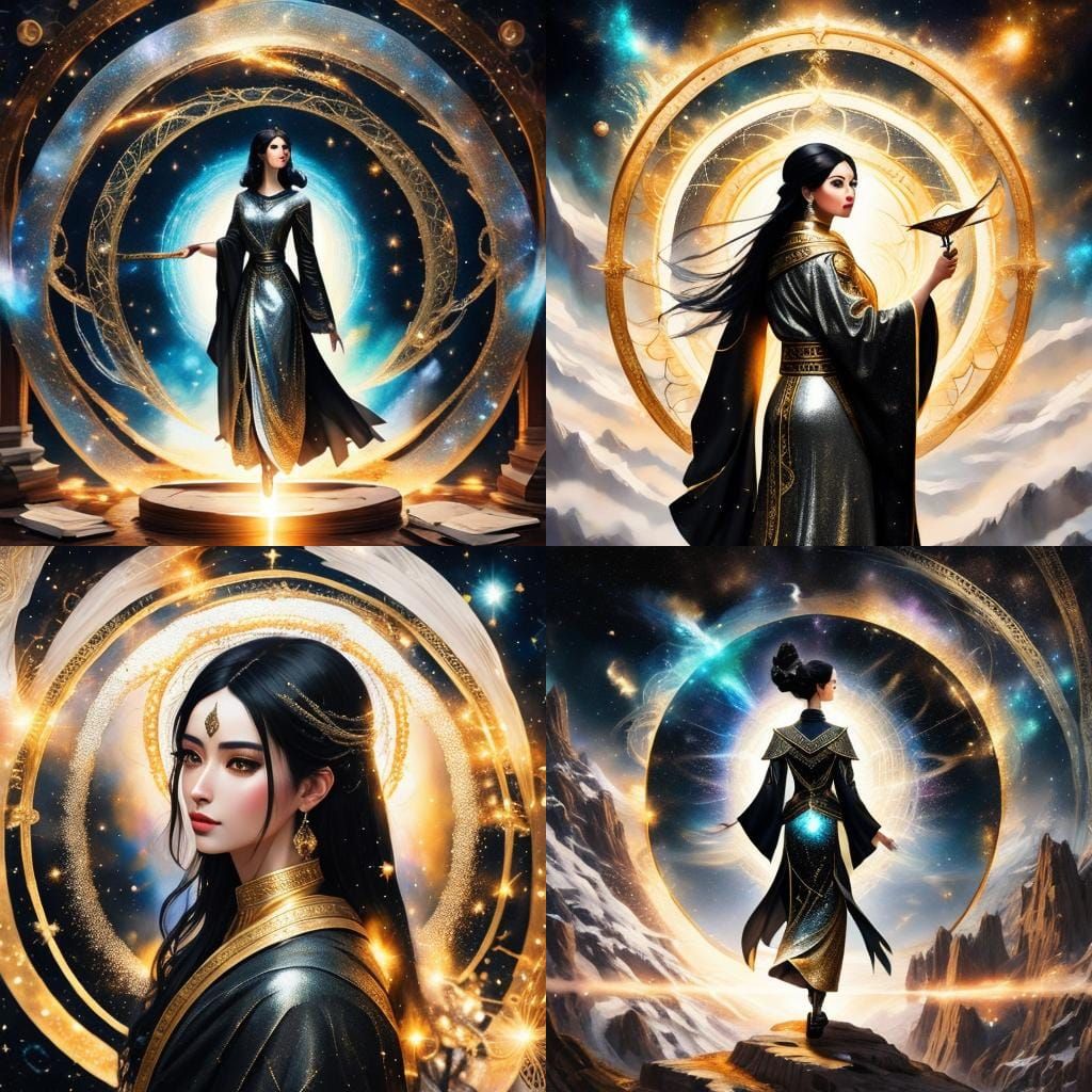 Ethereal Beauty Walks Through Celestial Portal in Metallic R...