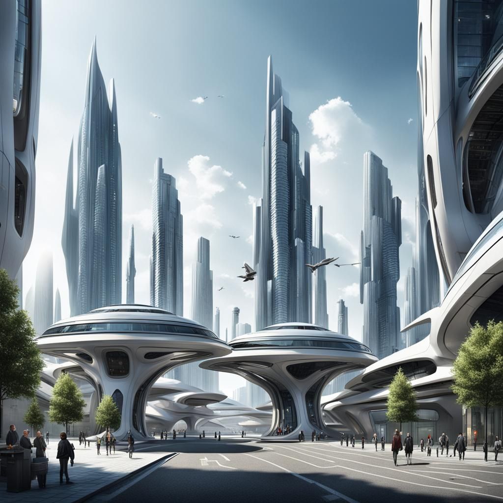 Futuristic Gothic Archipelago City Street View