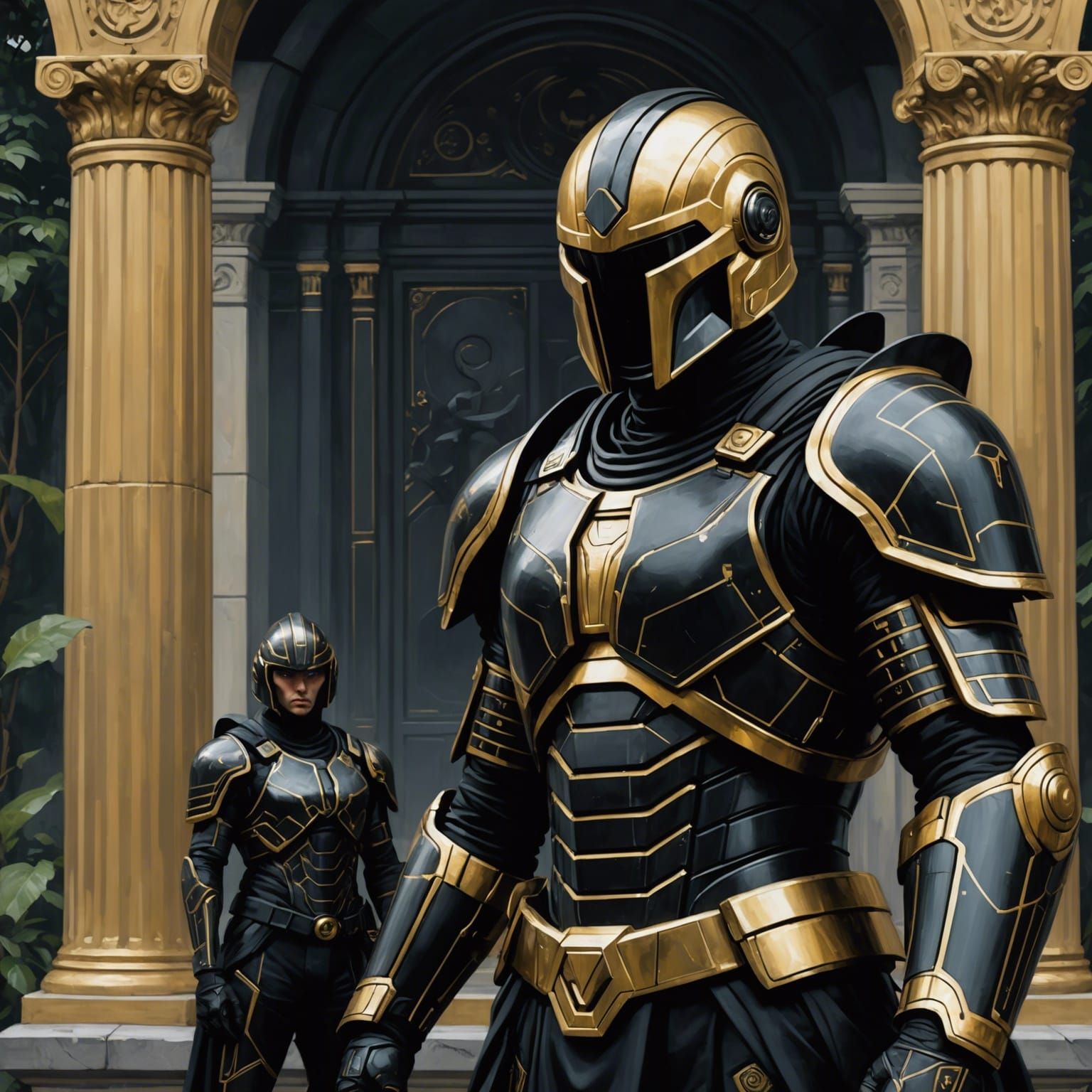 Cyberpunk Spartan Warrior in Neo-Noir City