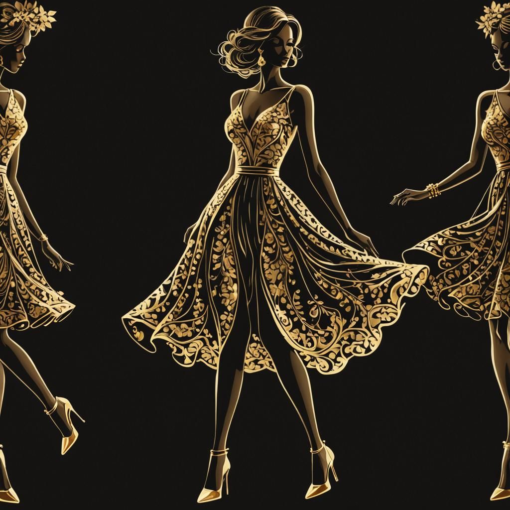 Elegant Gold Silhouette of Legs in Long Dress