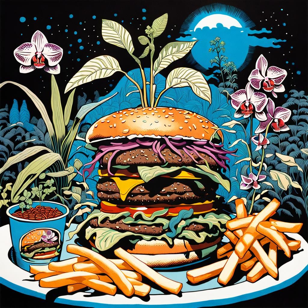 Jungle Diner: Art Nouveau Silkscreen Print