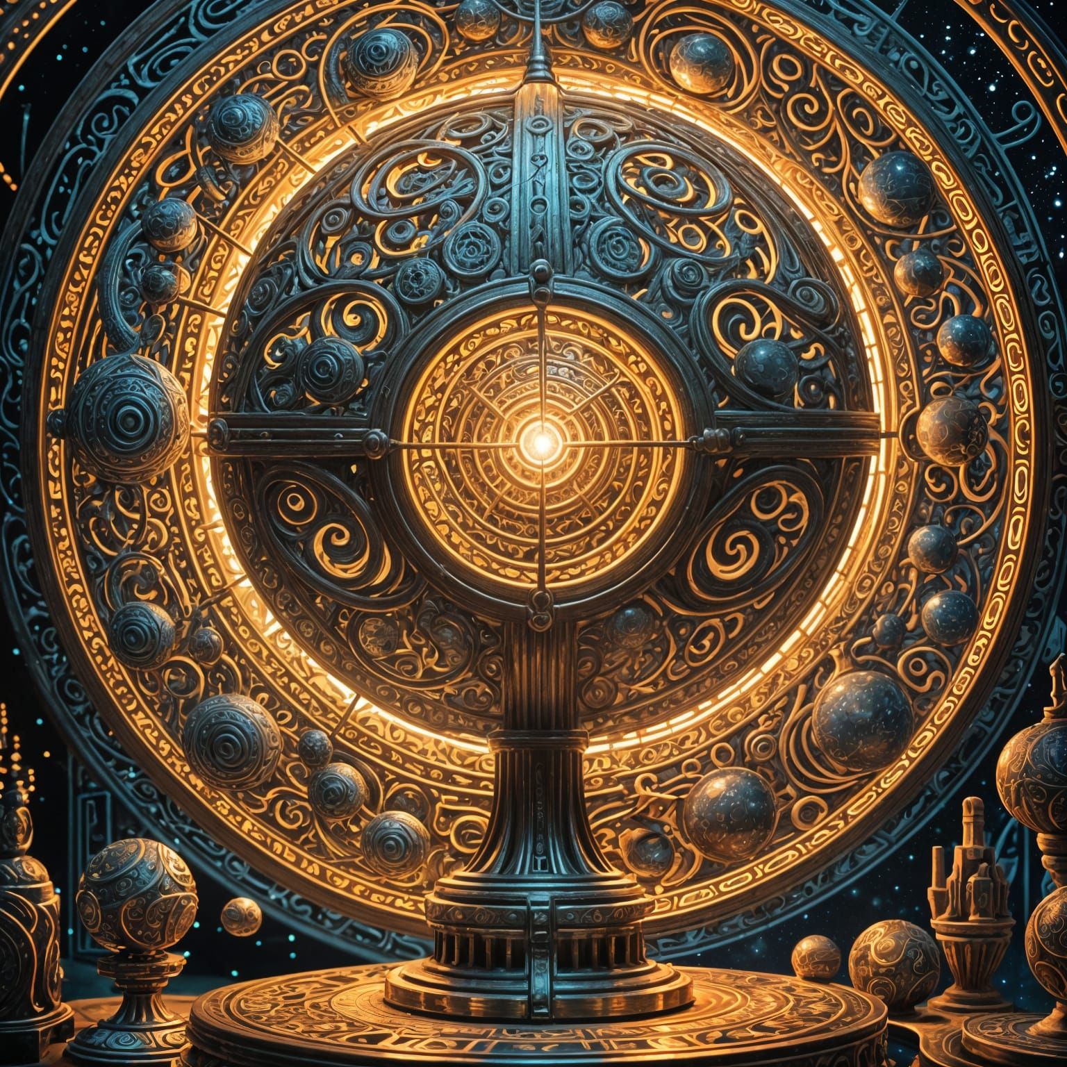 Futuristic Levitating Lamp with Cosmic Carvings