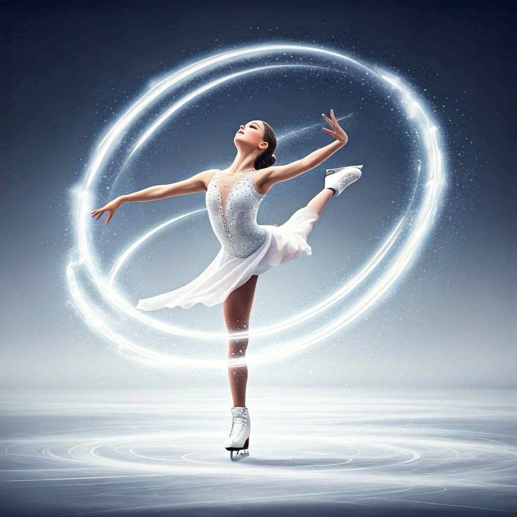 Figure Skater in Winter Wonderland: Dynamic Brushwork