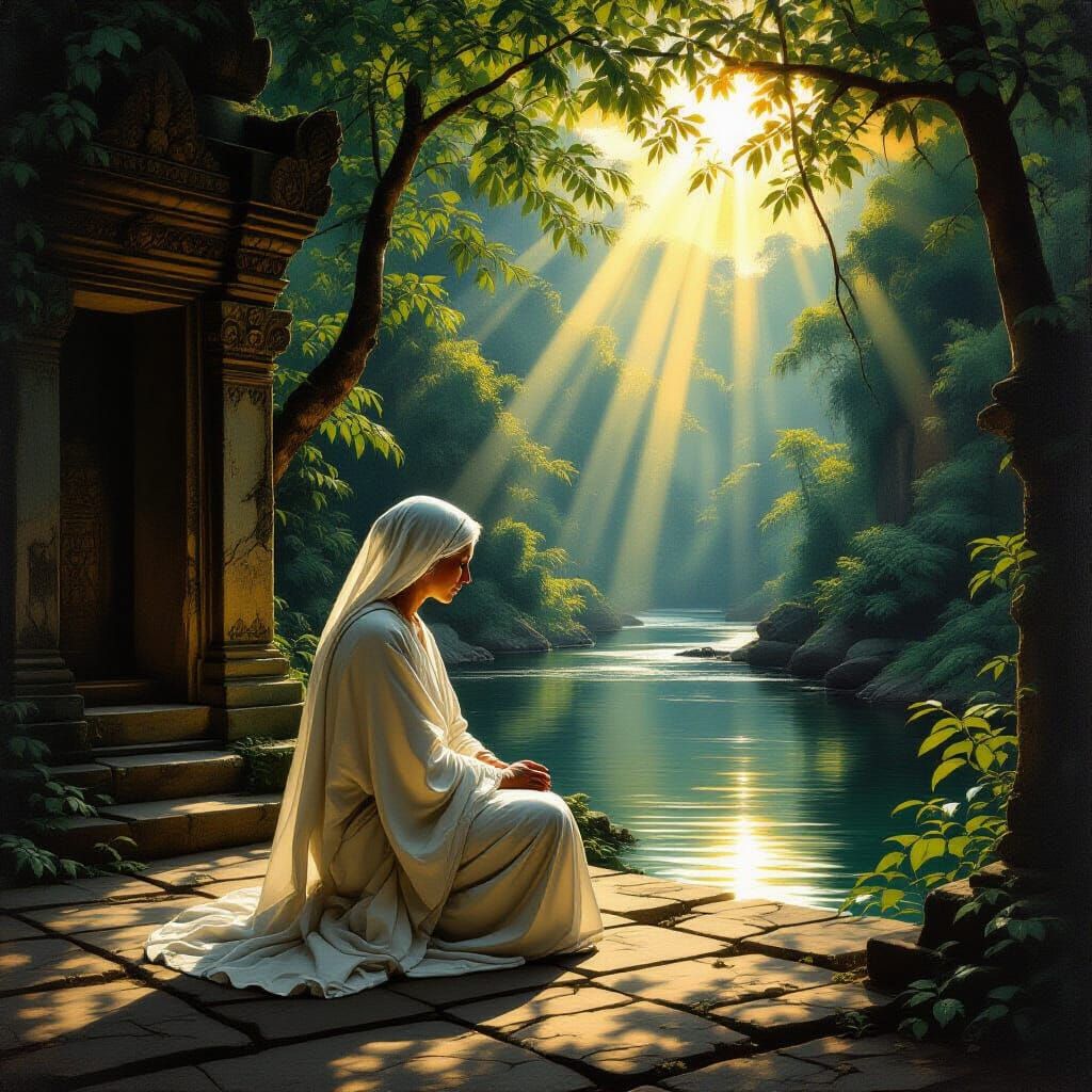 Baroque Painting of Woman in Ancient Temple