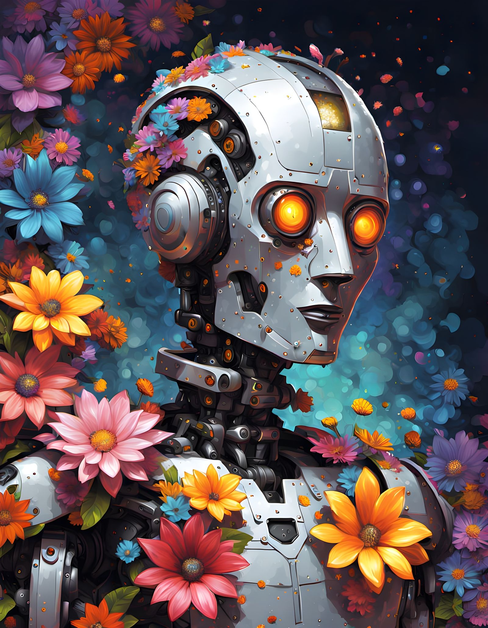 Roboter in Gouache Style with Thick Brush Strokes and Impast...
