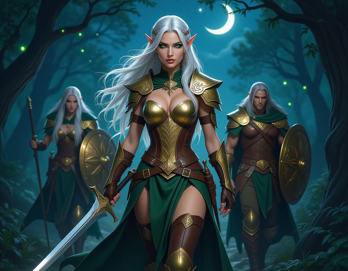 Elf Warrior Queen in Enchanted Forest, Hyperdetailed Portrai...