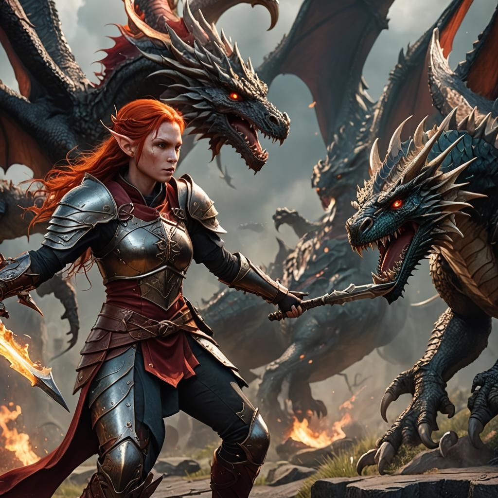 Fiery Elf Battles Dragon: Fantasy Art in Unreal Engine