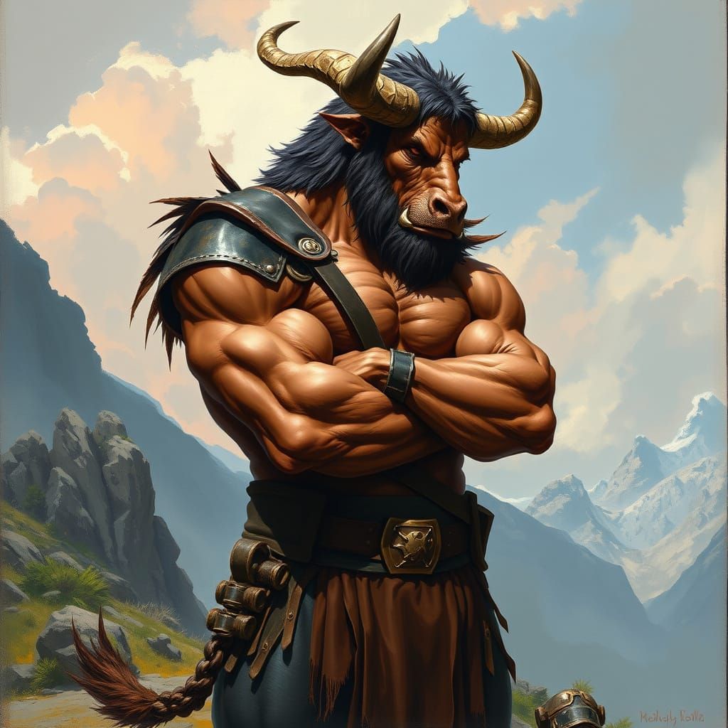 Minotaur in Mythical Landscape as a Bold Painting