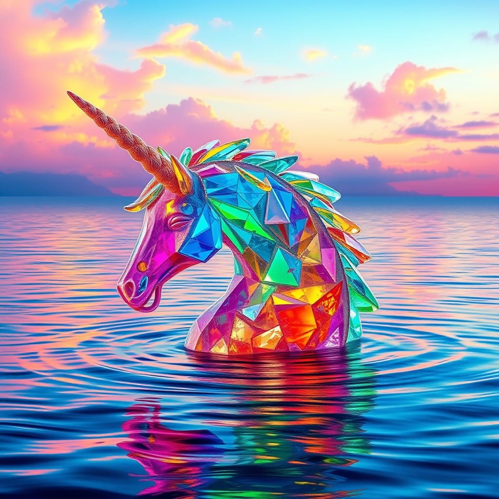 Iridescent Ocean Glass Unicorn Horn Sculpture Offshore