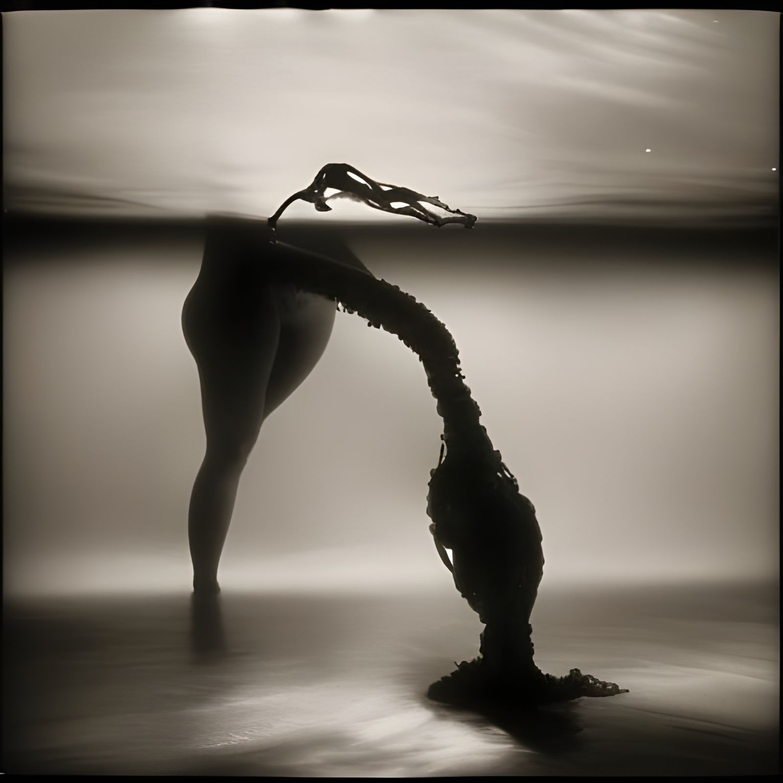 Cyborg-Squid in Ruined House: Hyperrealistic Alien-Tech