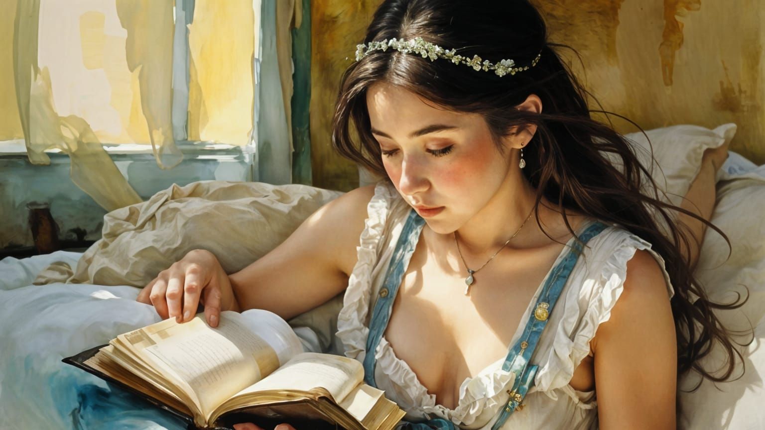 Camille Monet Reading in Impressionistic Style