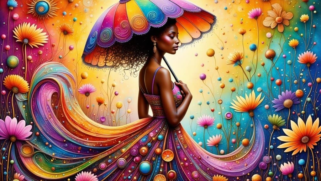 Vibrant Young Woman in a Whimsical Street Art Setting