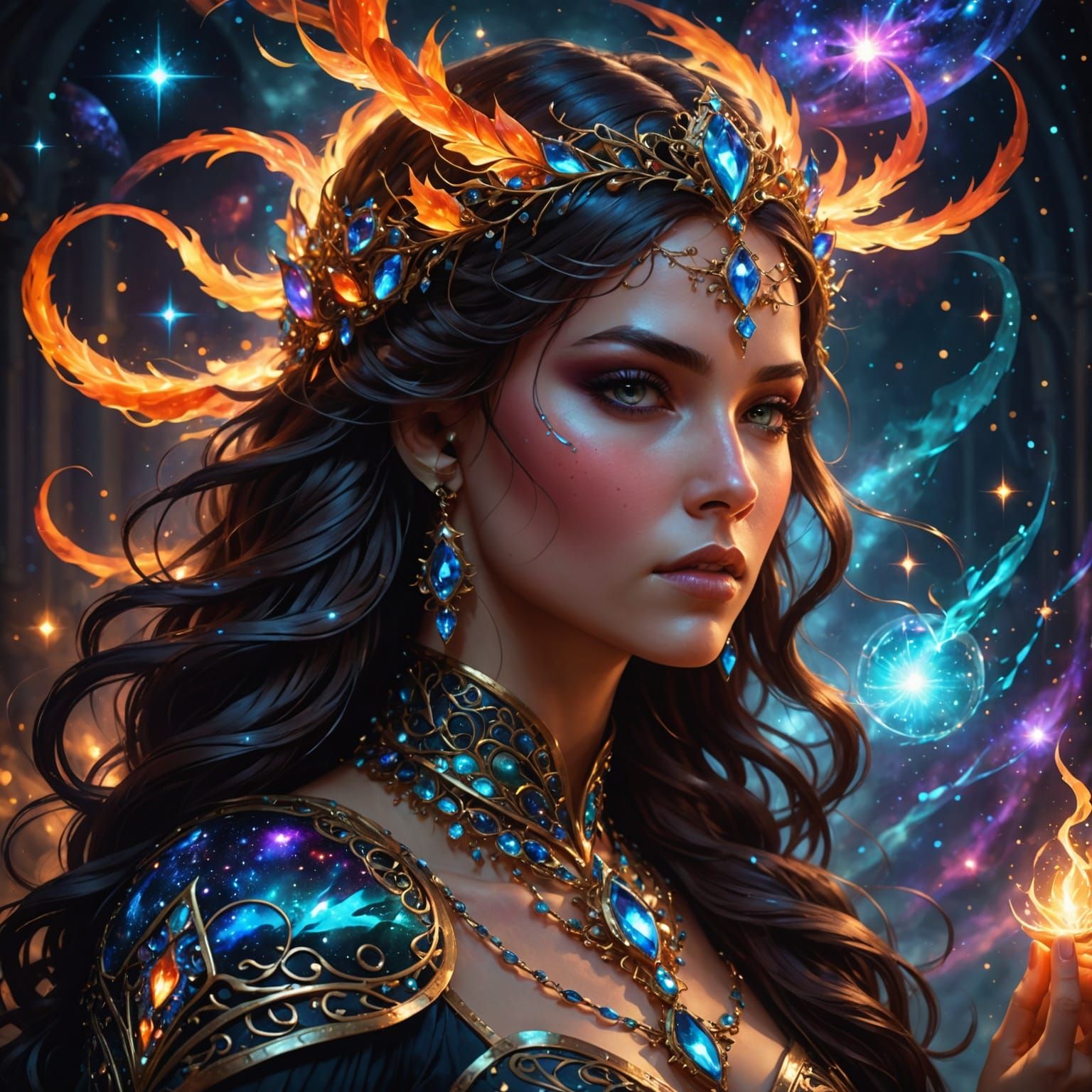 Glowing Jewel Princess in a Majestic Galaxy Scene