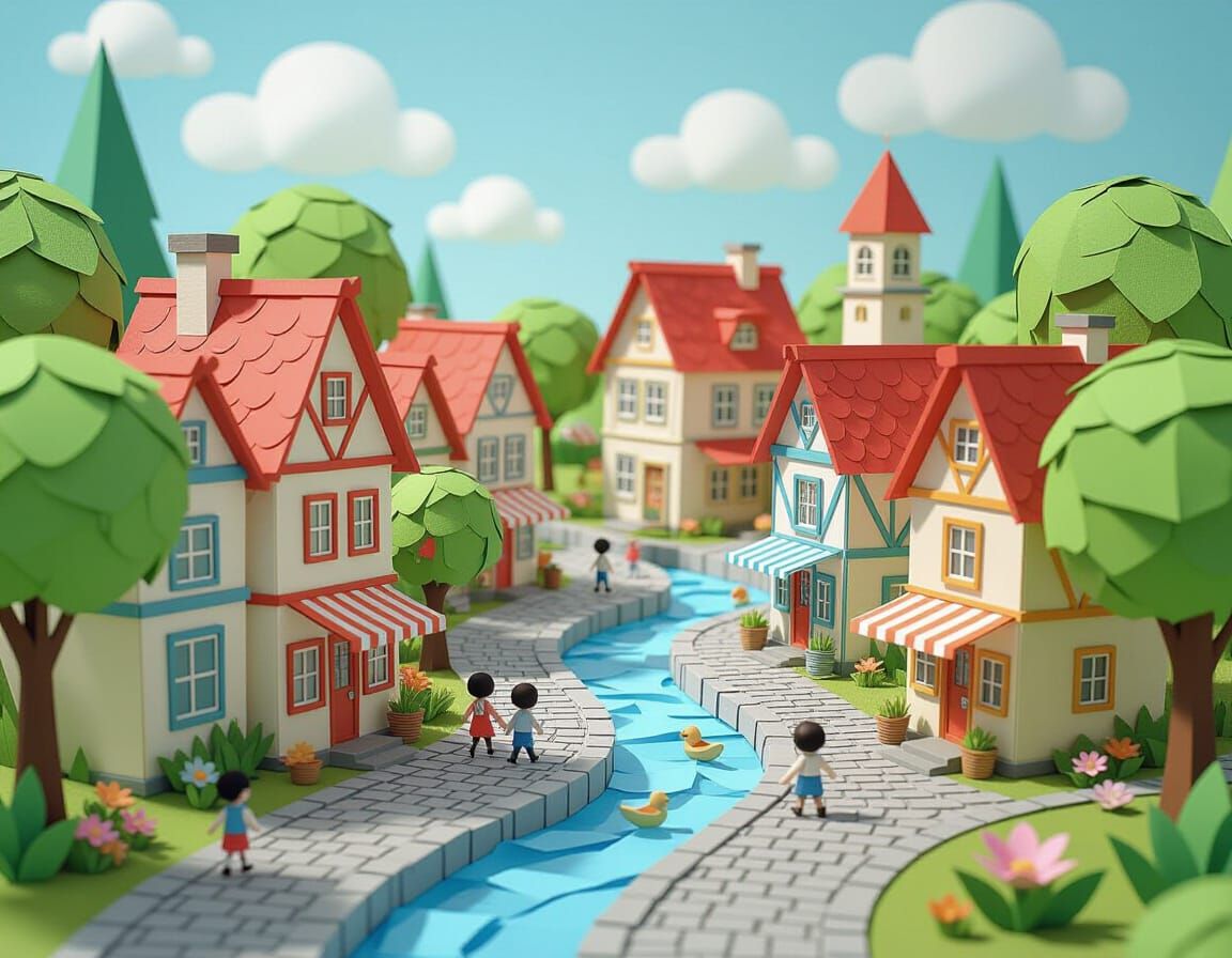 Whimsical Paper Village in Stop-Motion Style