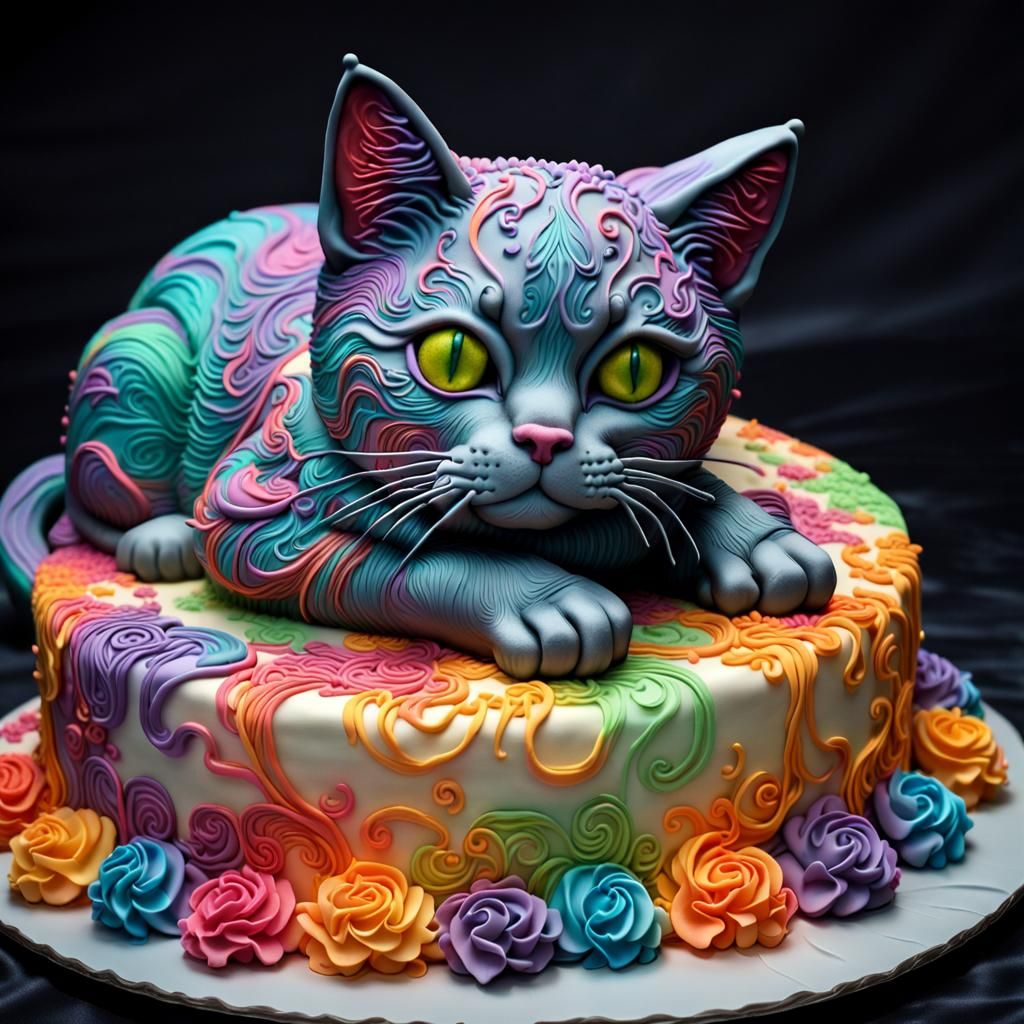 Hyperrealistic Cake Sculpture of a Cat