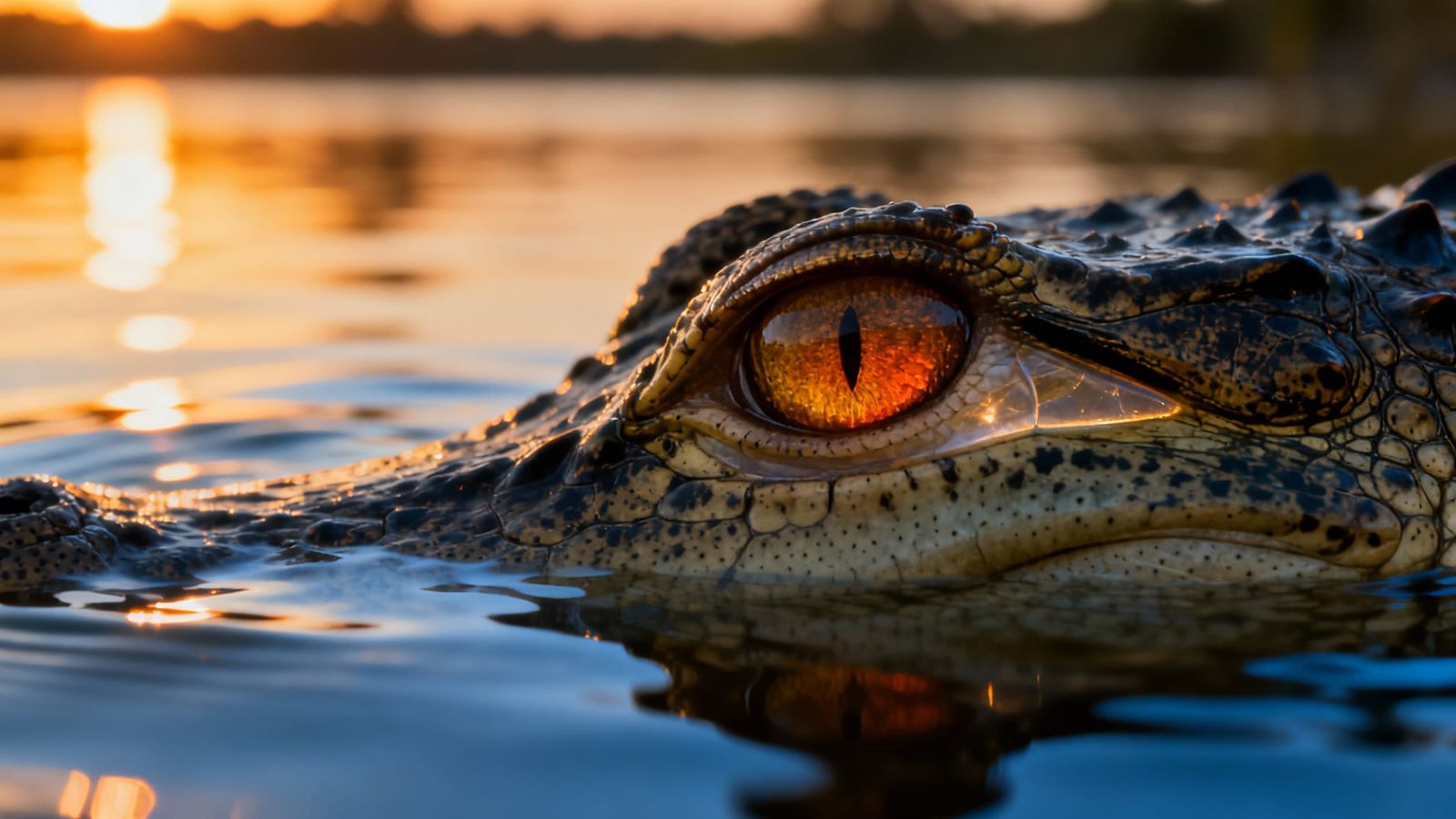 Alligator Eye Macro Shot at Golden Sunset