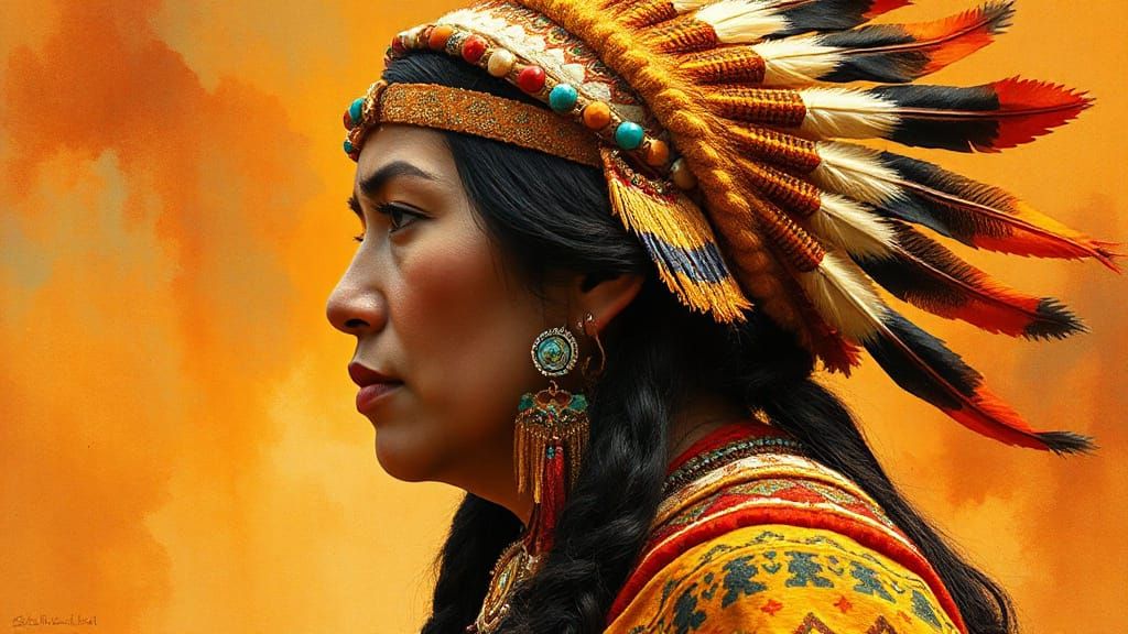Native American Warrior Woman in Watercolor