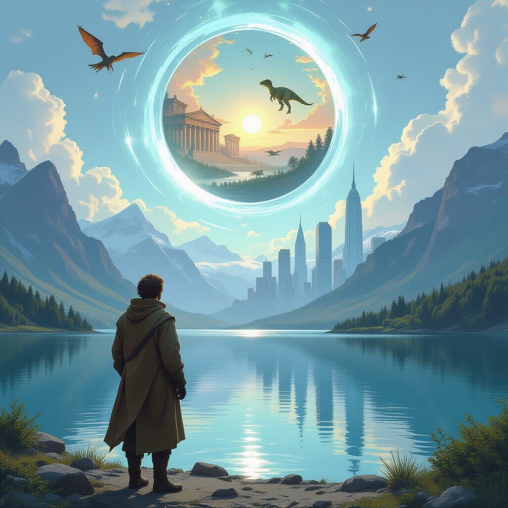 Alpine Lake Time Portals in Digital Painting Style