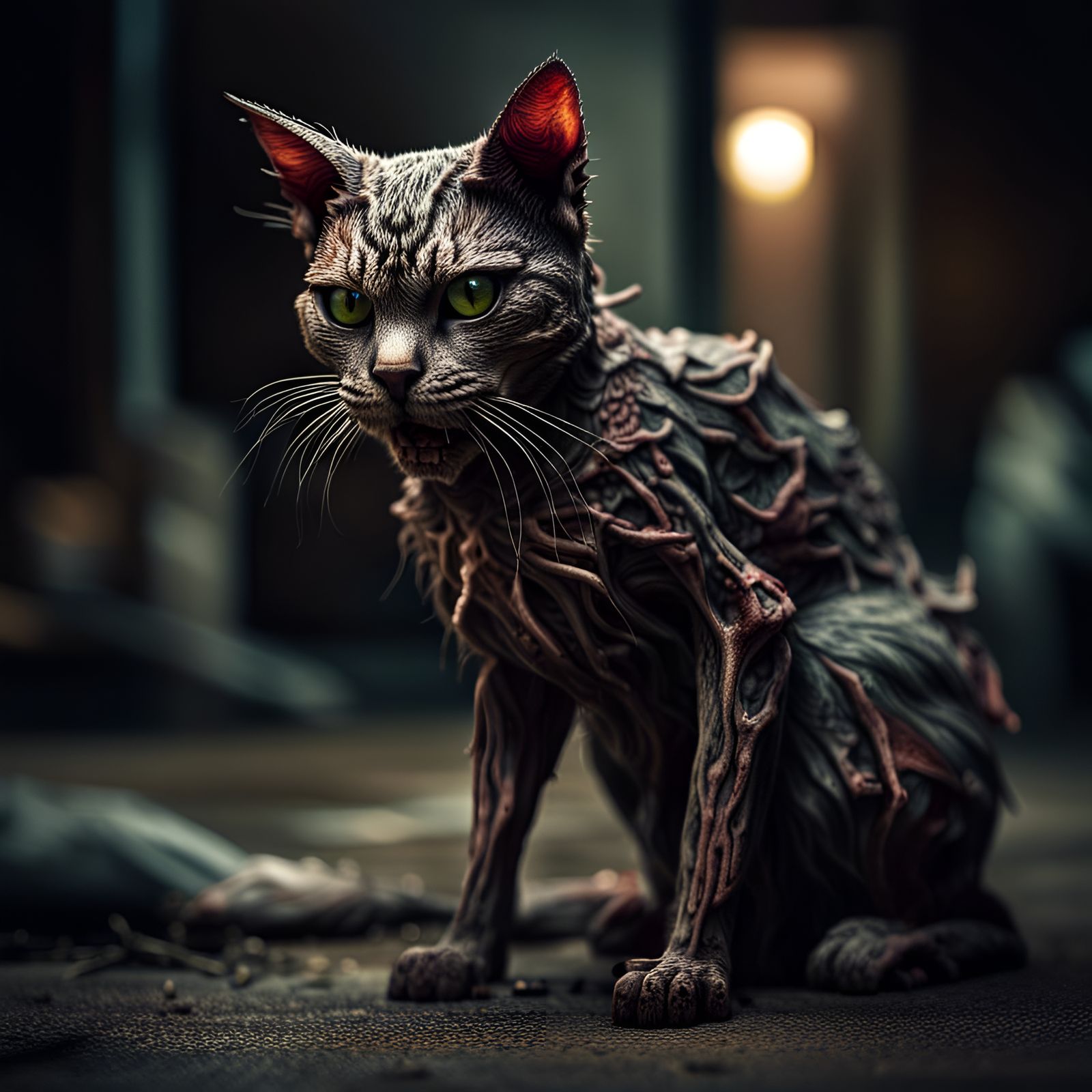 Hyperrealistic Zombie Cat in Sharp Focus