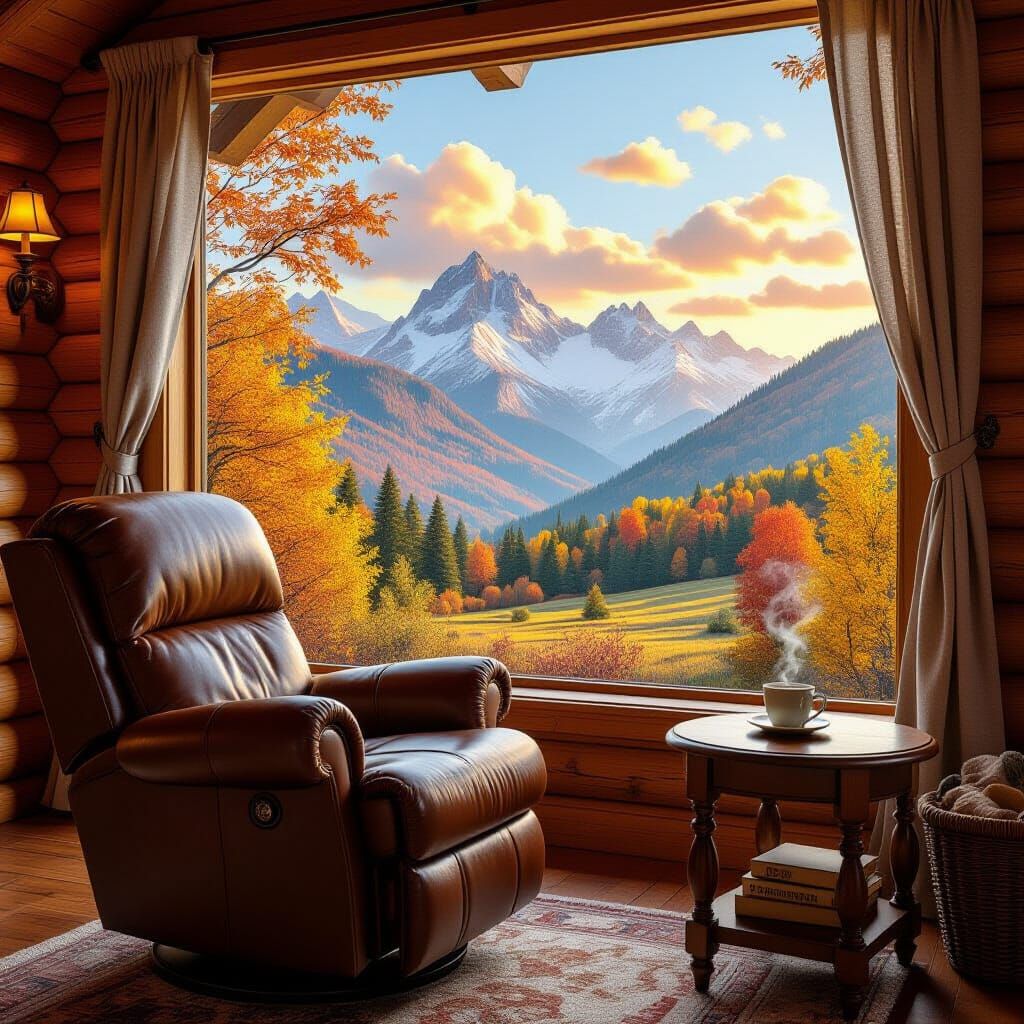 Cozy Cabin Overlooking Vibrant Autumn Landscape