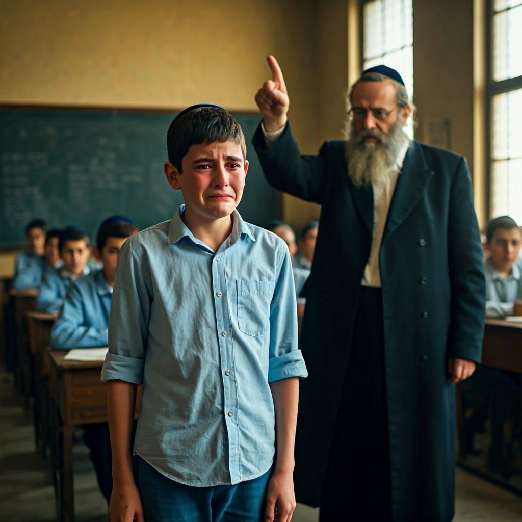 Chiaroscuro Classroom Scene: Boy and Jewish Teacher