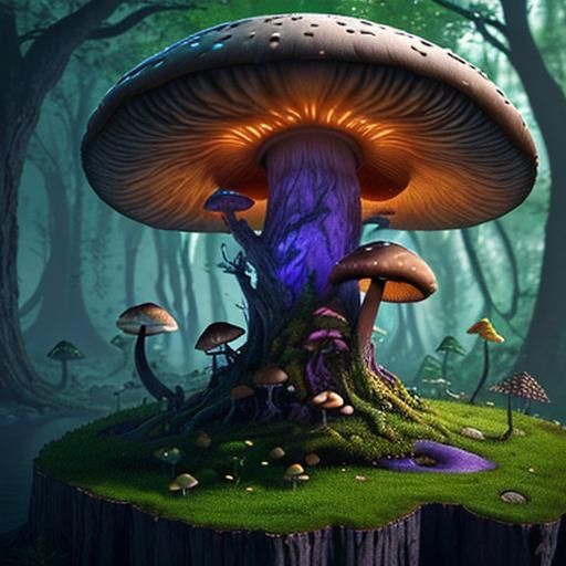 Fantastical Mushroom Tree in Detailed Digital Painting